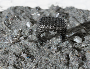 Black wide heavy silver ring with polished flat nubs surface