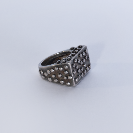 Black wide square silver ring with polished flat nubs surface